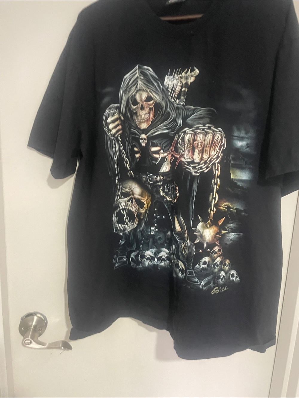 Men's Black Graphic Skull Reaper Short Sleeve Tee